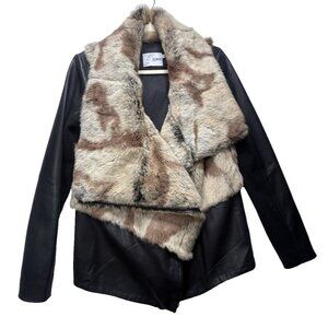 Doma Women's Black Leather Animal Print Rabbit Fur Moto Jacket Sz L Mob Wife